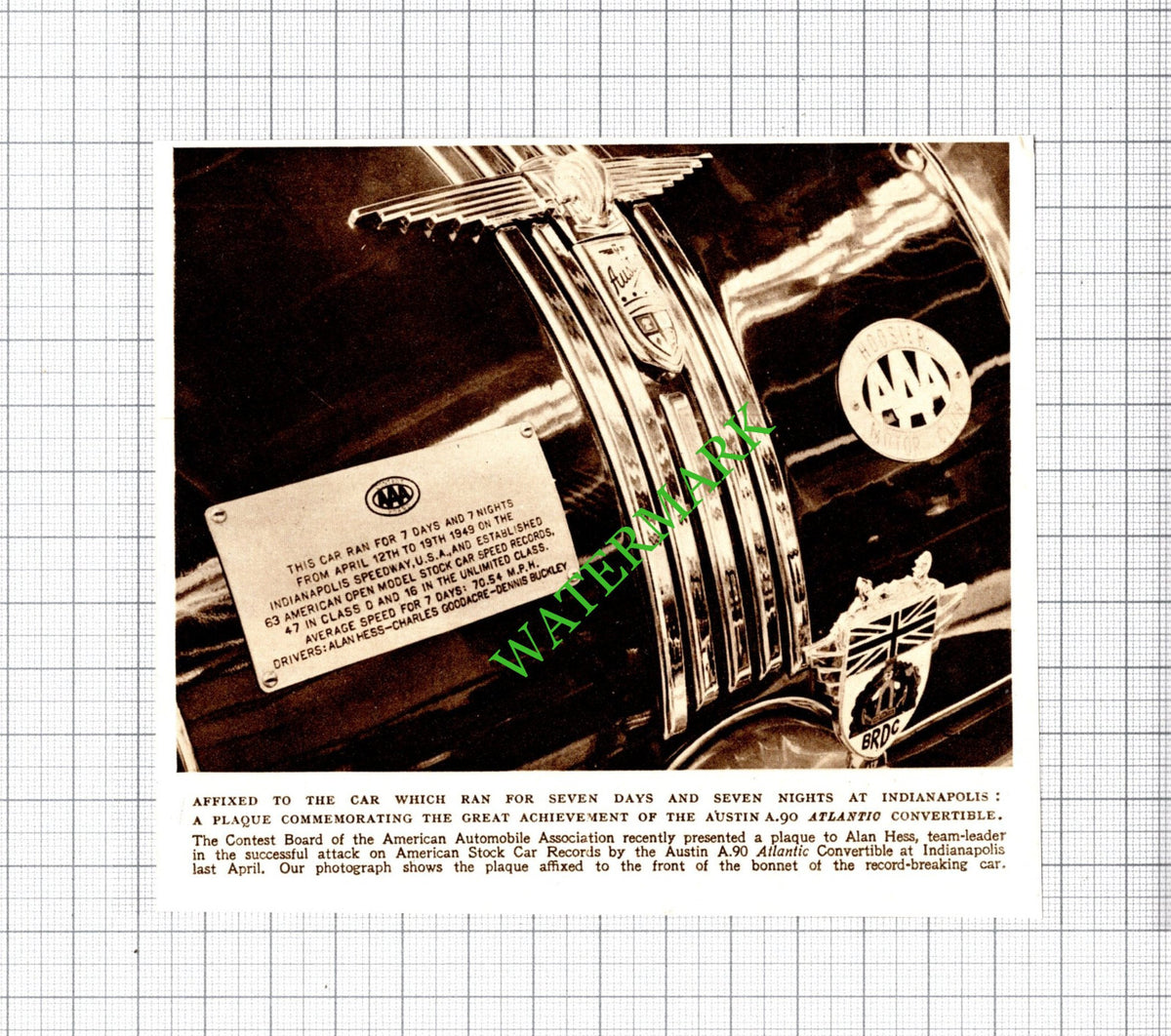 Alan Hess Charles Goodacre Dennis Buckley Austin A.90 Car  - 1949 Cutting