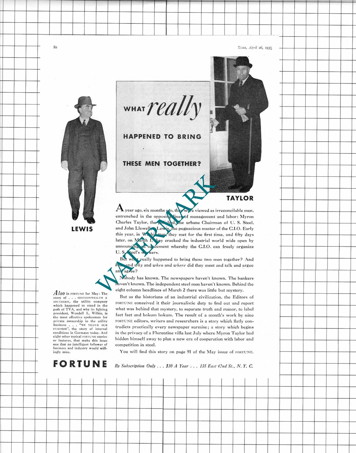 Myron Charles Taylor US Steel John Llewellyn Lewis CIO  -   1937 Advert