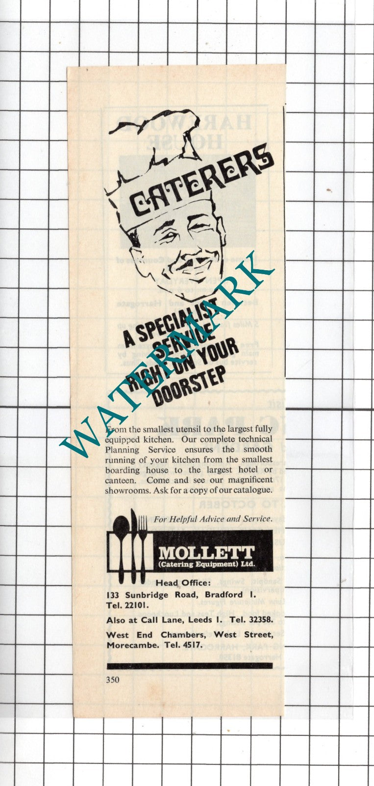 Mollett Catering Equipment Ltd Bradford Yorkshire Small Advert - 1968