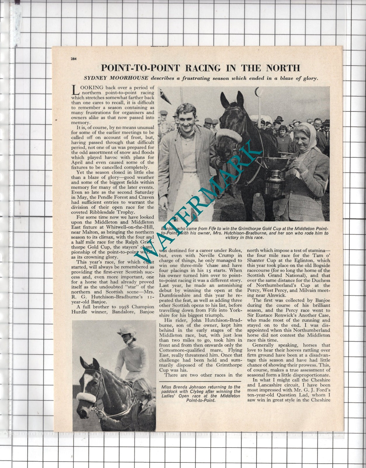Mrs RG Hutchinson-Bradburne  Son John  Horse  Banjoe  - 1966 Article