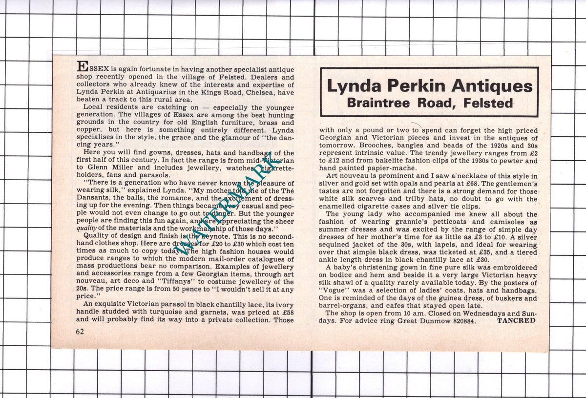 Lynda Perkin Antiques Felsted Essex - 1976 Clipping / Print