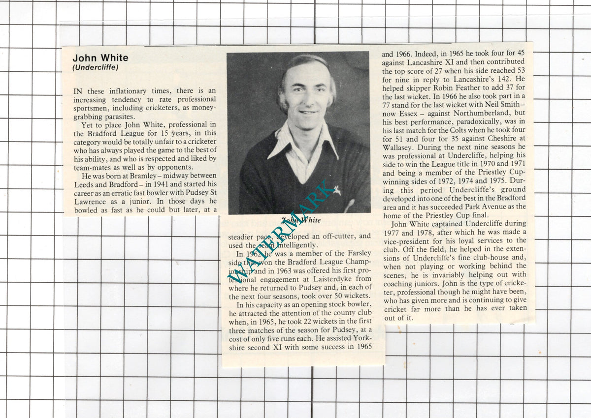 John White Bramley Leeds Undercliffe Cricket  - 1981 Clipping