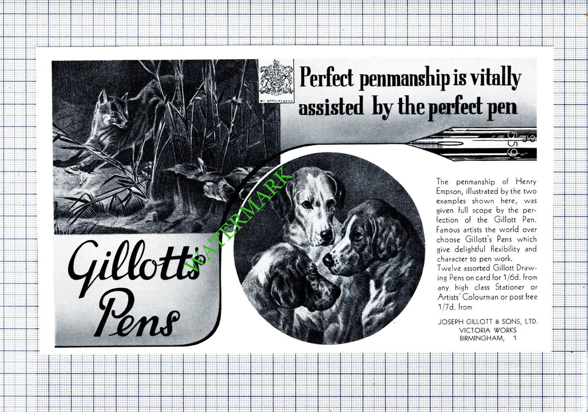 Joseph Gillott & Sons Birmingham Henry Empson Artist Advert  - 1930s Cutting
