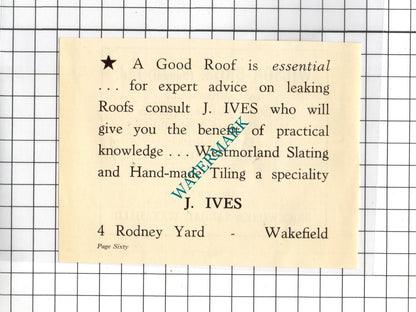 Wilson Bros (Sandal) Ltd Wakefield / J Ives Wakefield Roofer - 1939 Small Advert
