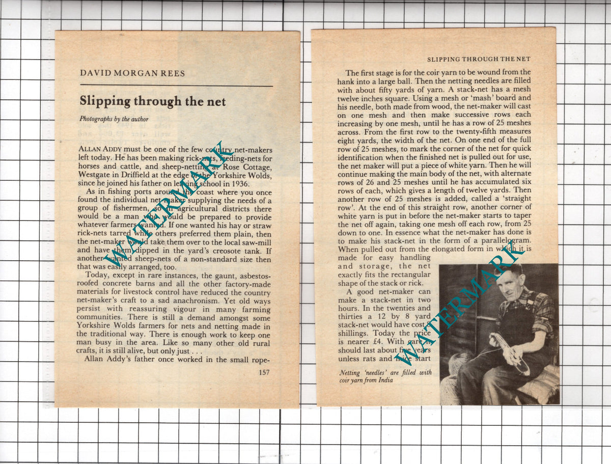 Allan Addy Net-Maker Rose Cottage Driffield Yorkshire  - 1980 Small Article