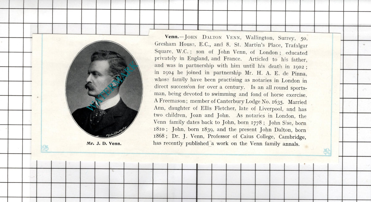 John Dalton Venn Wallington Surrey  - c.1905 Clipping