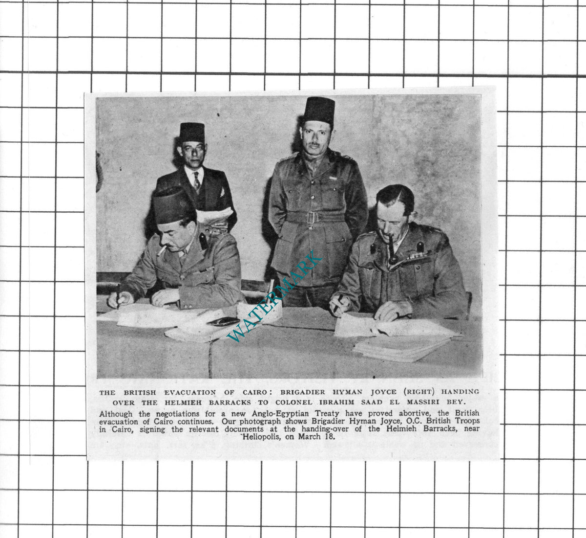 Helmieh Barracks Cairo Hyman Joyce  Ibrahim Saad El Massiri Bey - 1947 Clipping