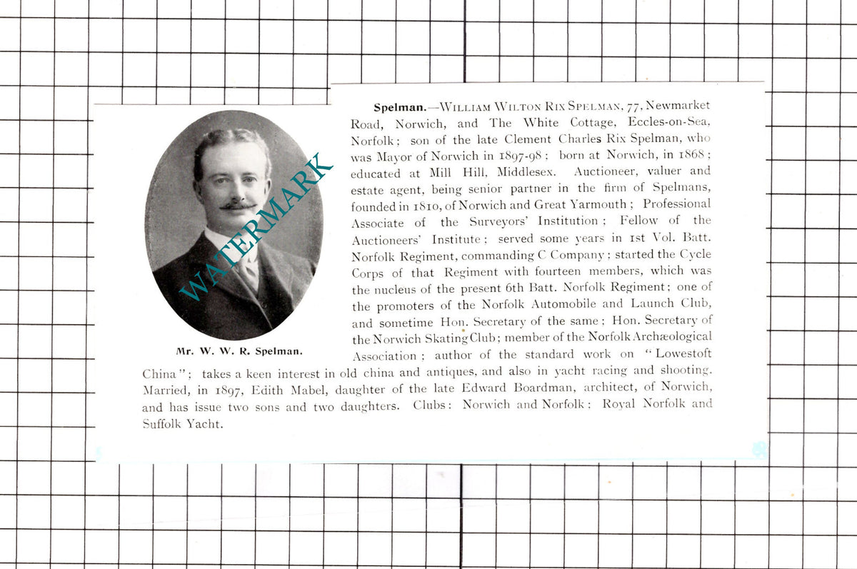 Mr William Wilton Rix Spelman Norwich Norfolk   - 1911 Clipping
