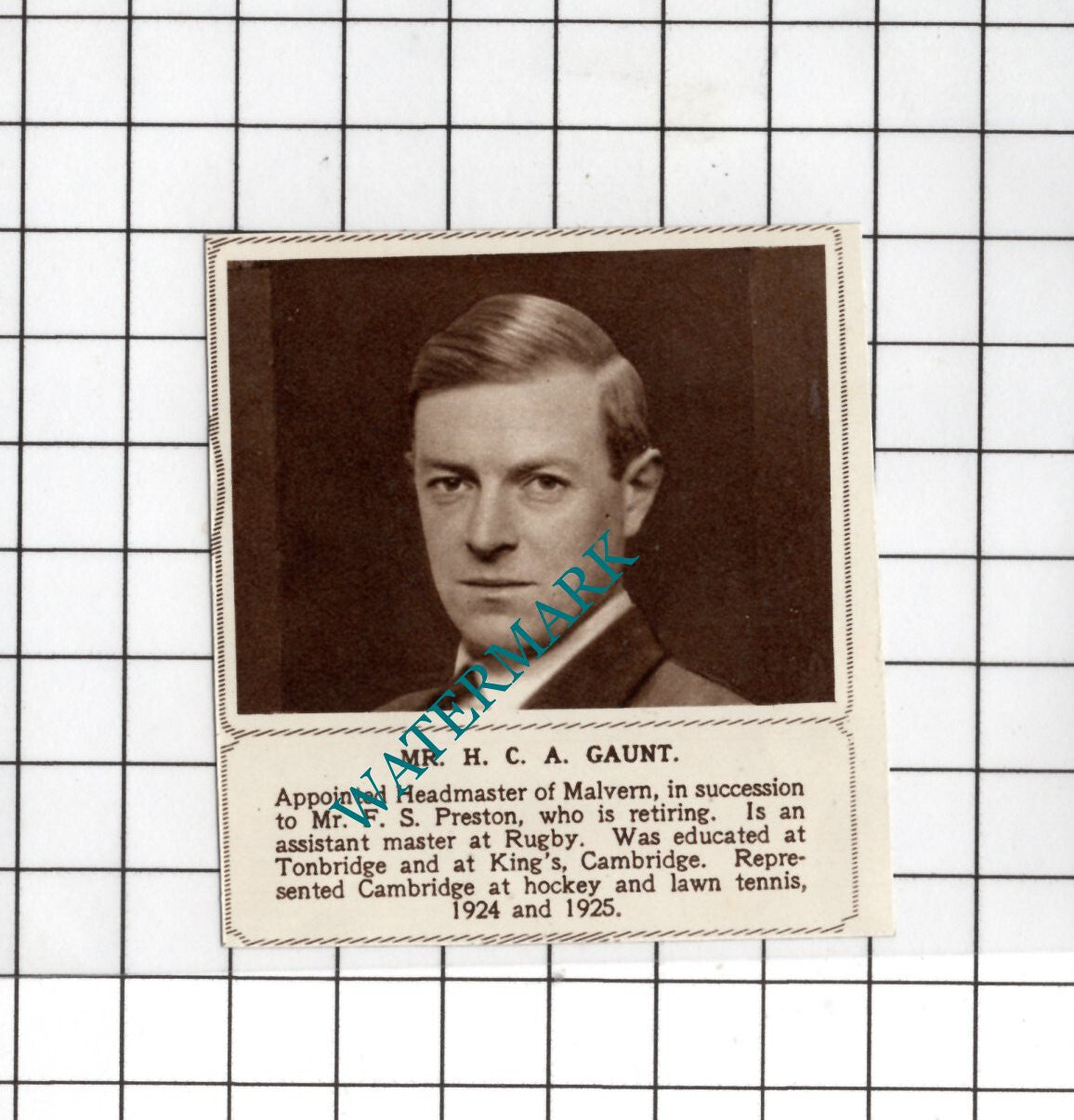 Mr H C A Gaunt Headmaster Malvern  - 1936 Small News Clipping