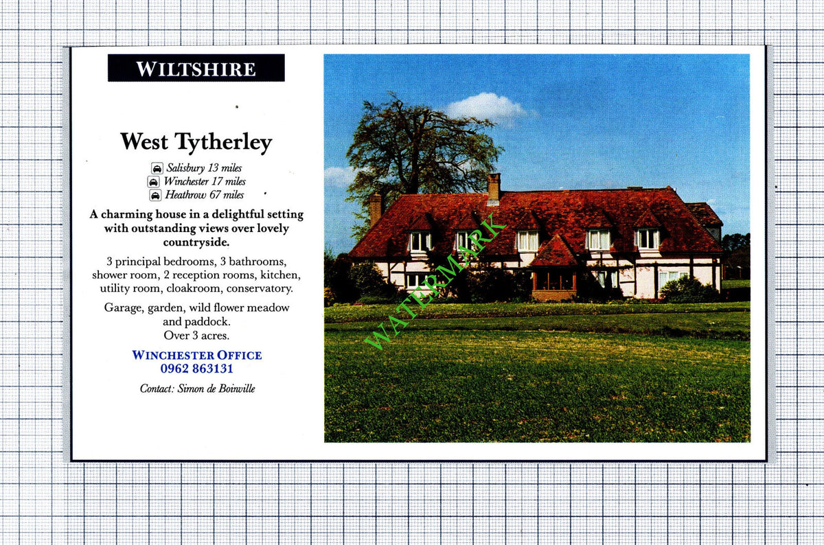 West Tytherley Wiltshire House  Advert - 1991 Cutting