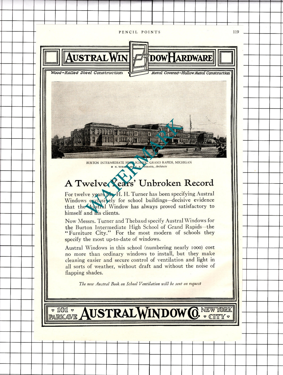 Burton High School Grand Rapids Michigan Austral Window Co Advert -1927 Clipping
