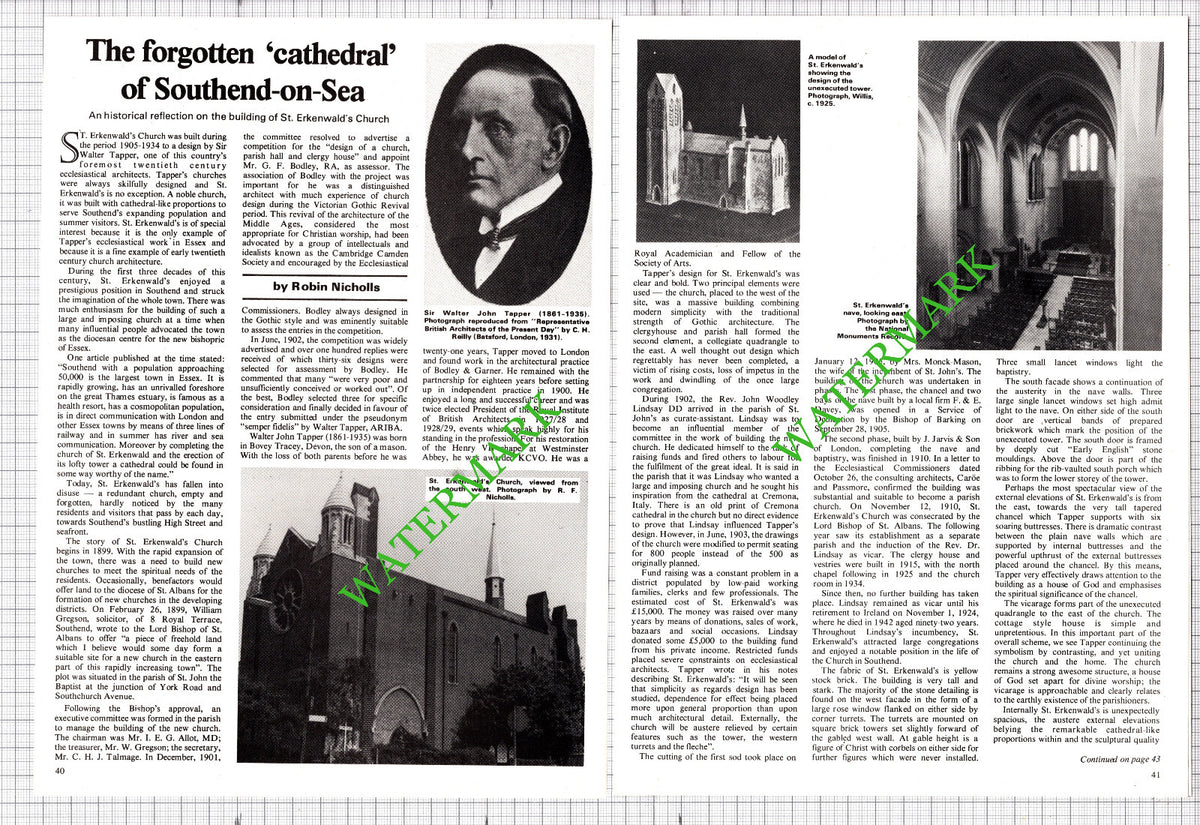 St Erkenwald's Church Southend Essex Sir Walter John Tapper - 1979 Article