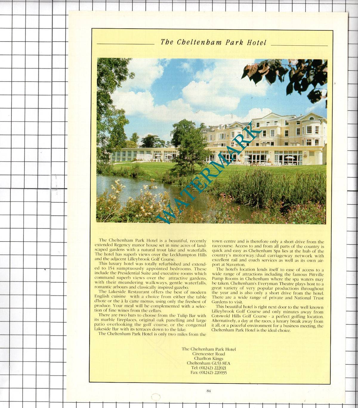 The Cheltenham Park Hotel Charlton Kings Cheltenham Advert - 1995 Cutting