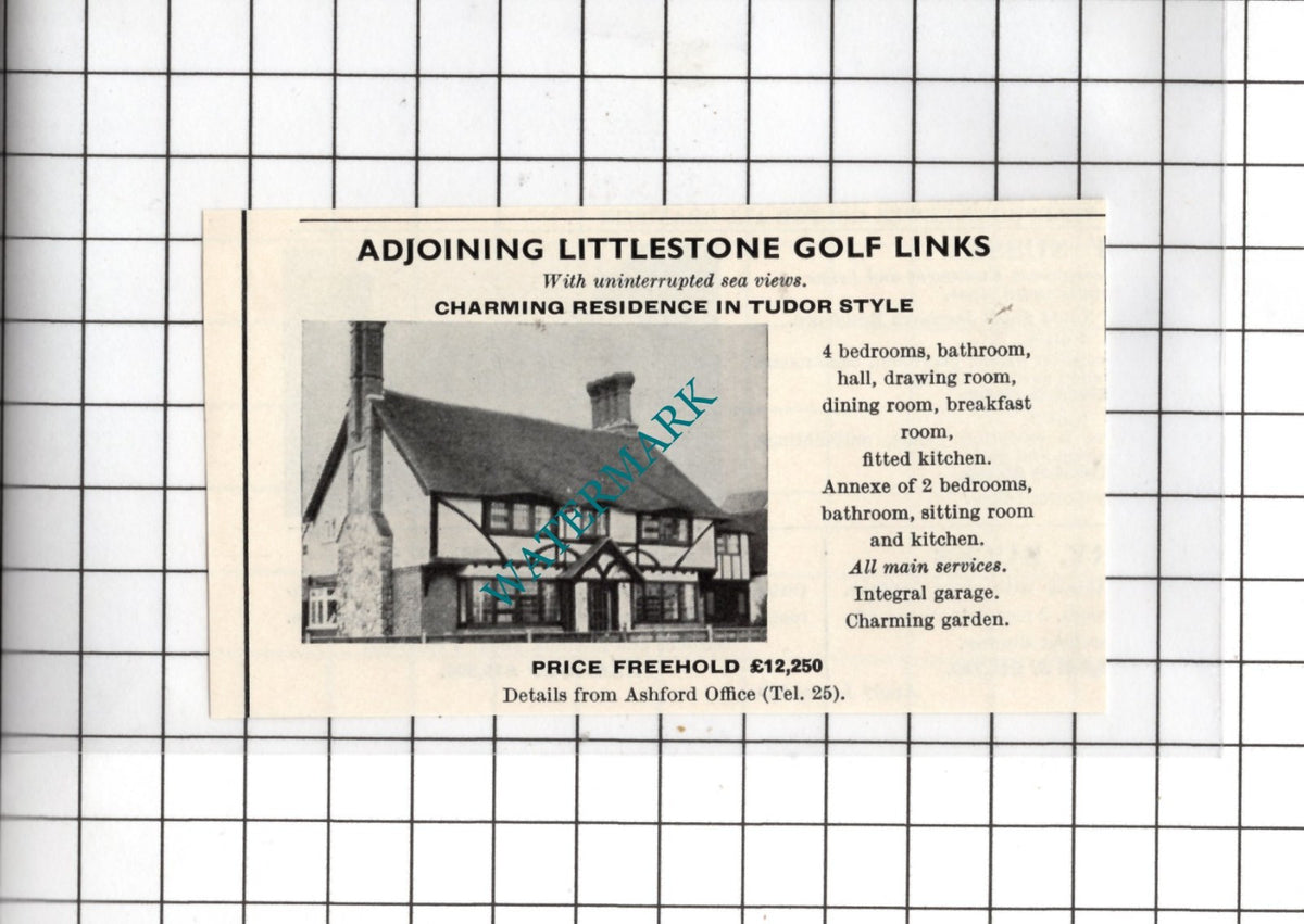 Littlestone Golf New Romney Kent ?  SMALL House Sale Advert - 1967