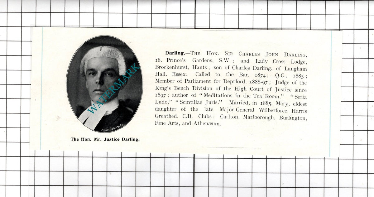 Sir Charles John Darling Brockenhurst / Sir John Charles Bigham -c.1905 Clipping