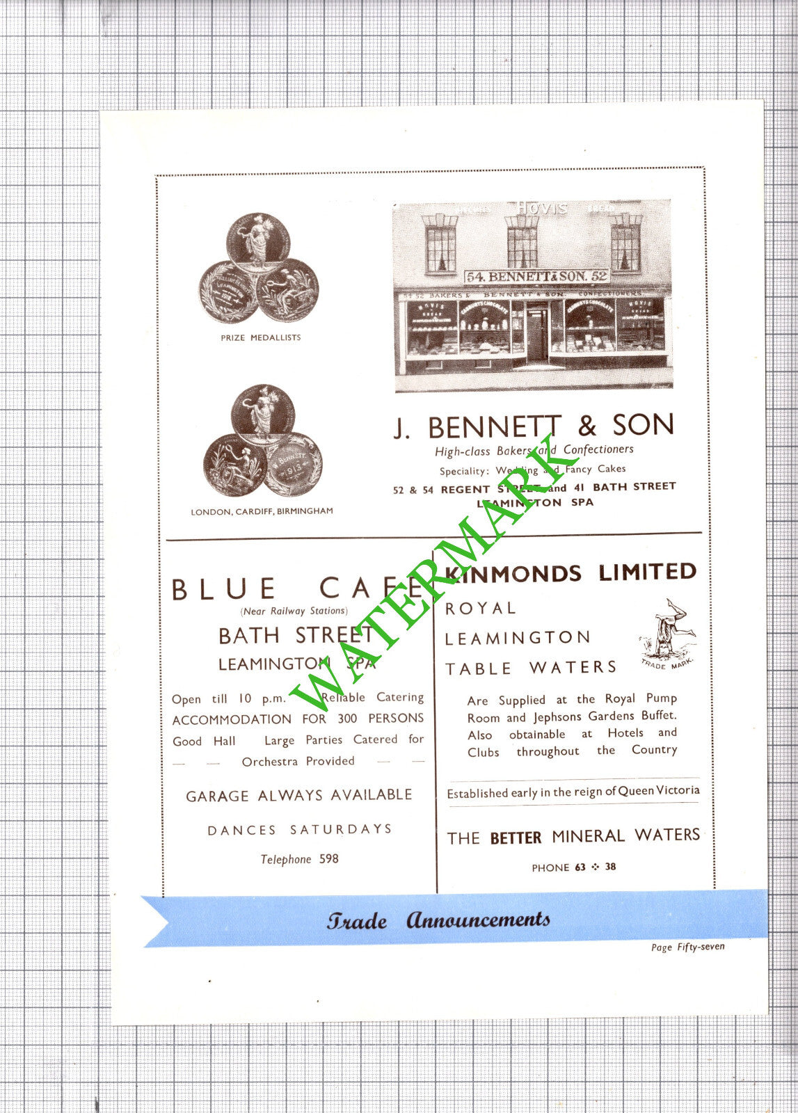 K England & Son Leamington Spa / J Bennett & Son Bakers  Advert -  1930s Cutting