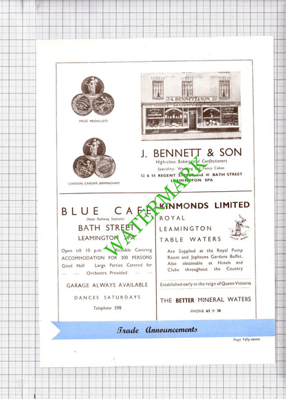 K England & Son Leamington Spa / J Bennett & Son Bakers  Advert -  1930s Cutting