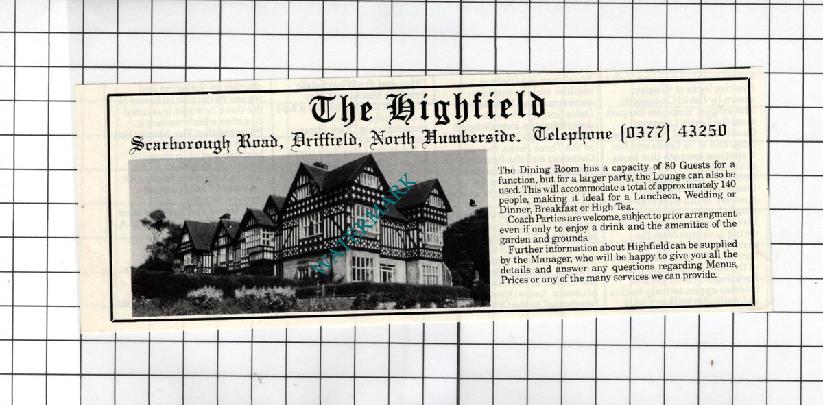 The Highfield Scarborough Road Driffield North Humberside  - 1985 SMALL Advert
