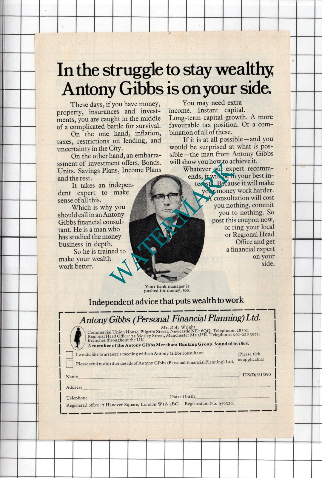 Antony Gibbs Financial Planning Roly Wright Small Advert - 1974 Cutting