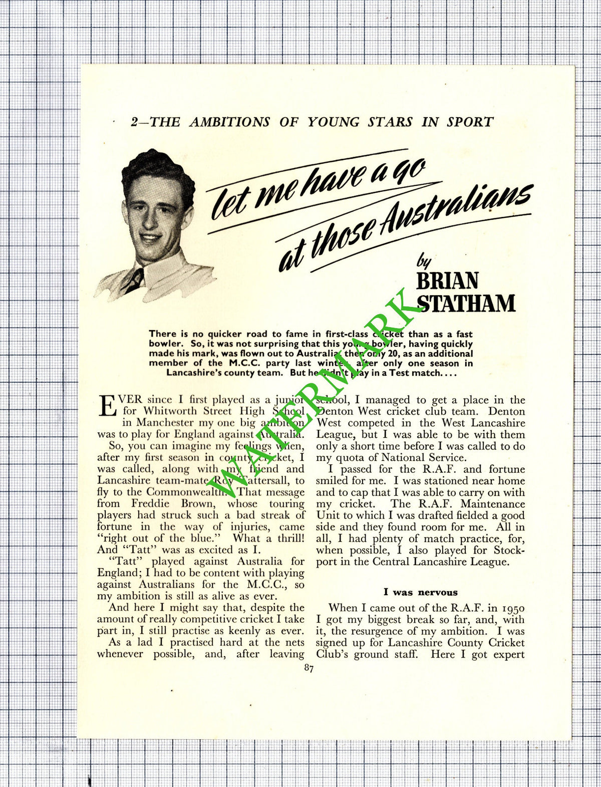 Brian Statham Cricketer   - 1951 Article