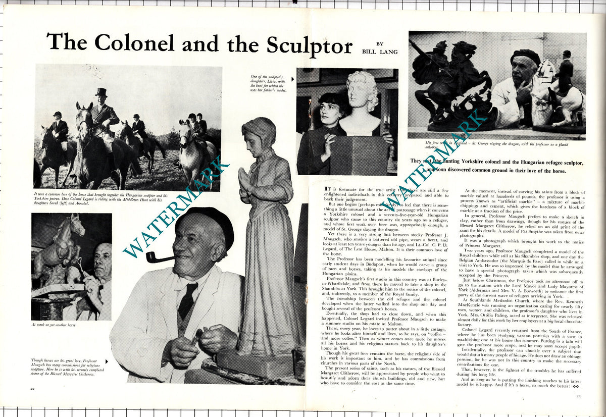Professor J Maugsch Sculptor  Col CPD Legard The Leat House Malton  1957 Article