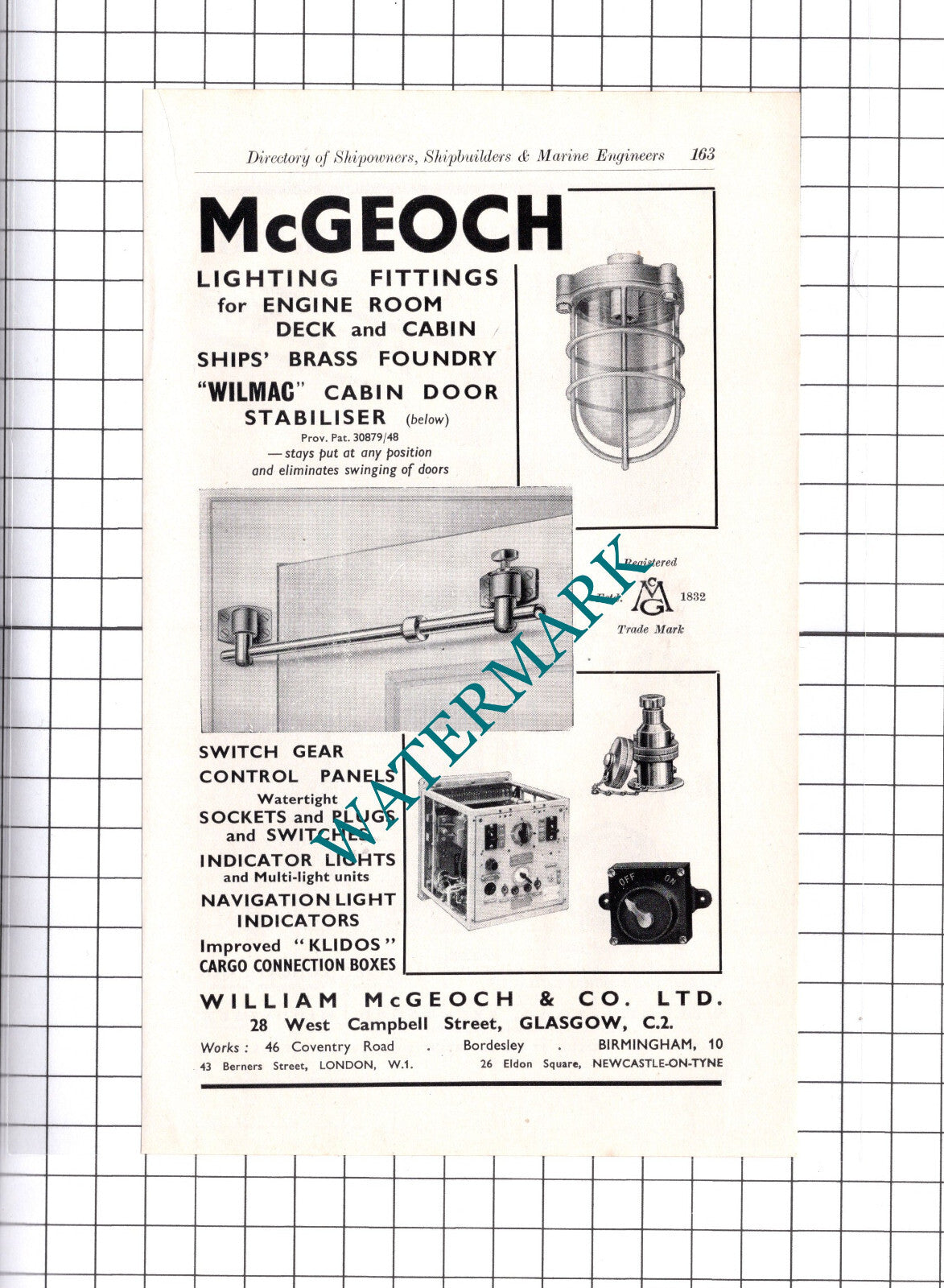 William McGeoch & Co Glasgow / The Beldam Packing & Rubber Co ADVERT   - c.1957