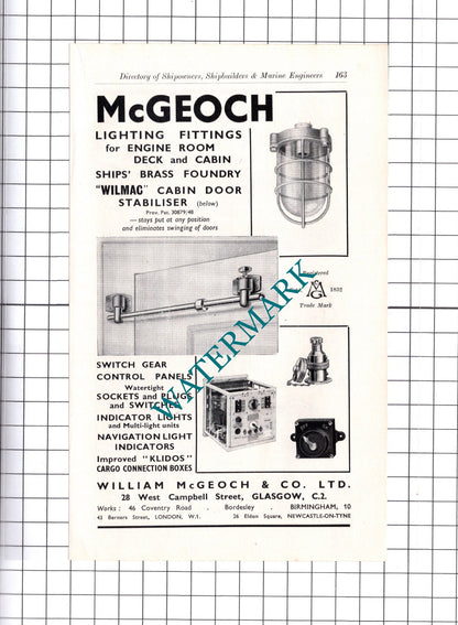 William McGeoch & Co Glasgow / The Beldam Packing & Rubber Co ADVERT   - c.1957