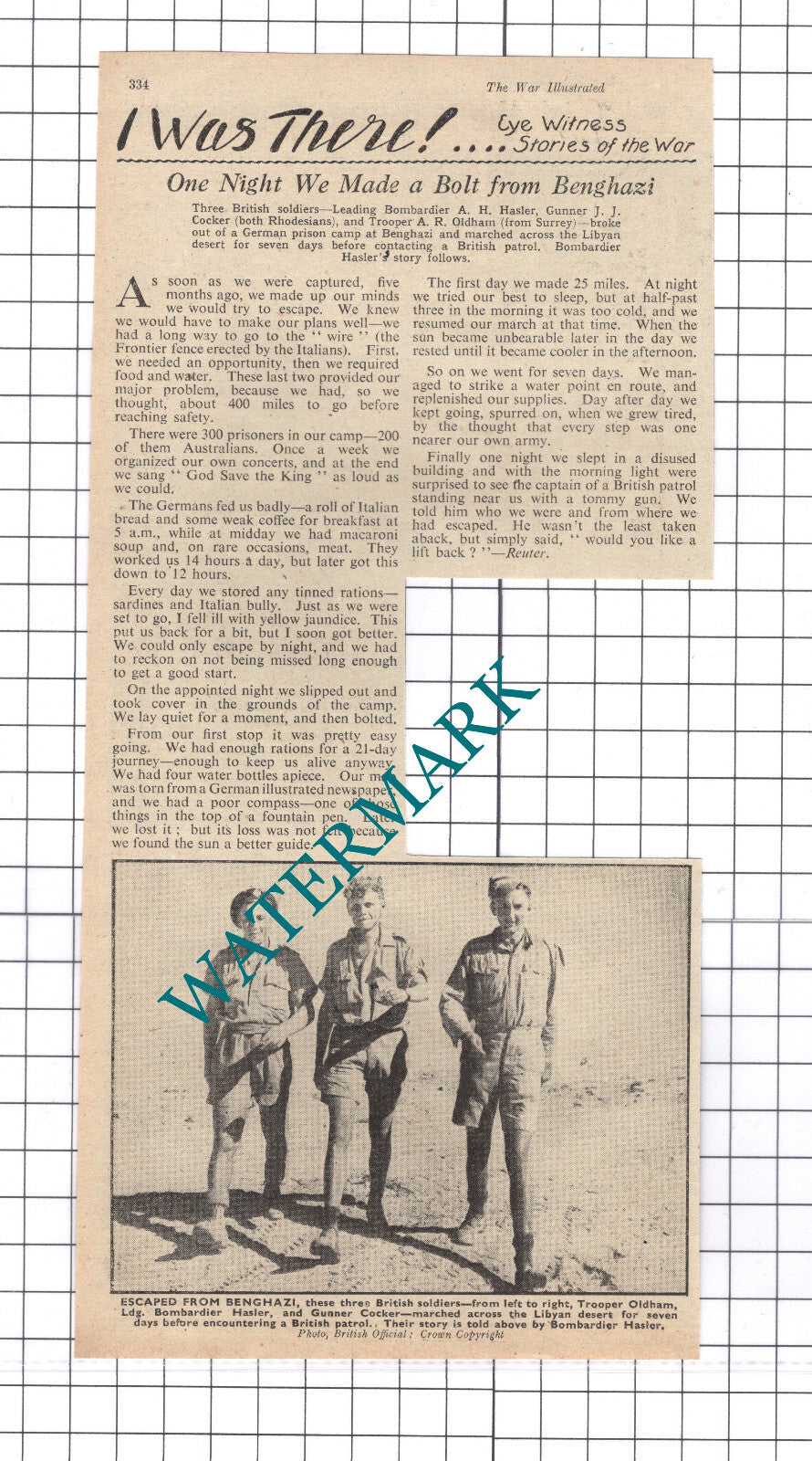 Trooper AR Oldham Surrey Bombadier Hasler Gunner JJ Cocker  WW2  - 1941 Clipping