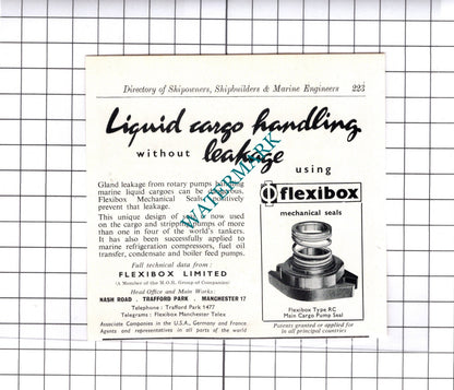 J & E Hall Ltd Dartford Kent  / Flexibox Ltd Manchester -   c.1957 Small Advert