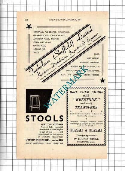 James Robertshaw & Sons Ltd Manchester / Tupholmes Sheffield - 1954 Advert