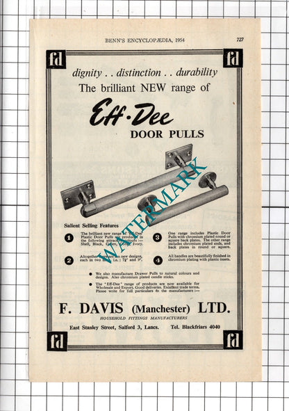 F Davis Manchester Ltd / Jonah Banks & Sons Willenhall Staffs  - 1954 Advert
