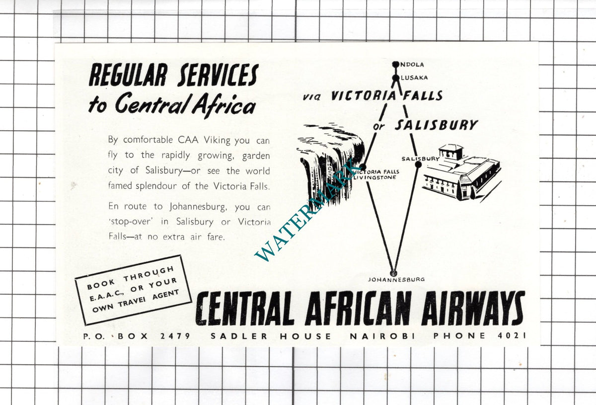 Central African Airways Sadler House Nairobi Kenya  East Africa - 1951 Advert