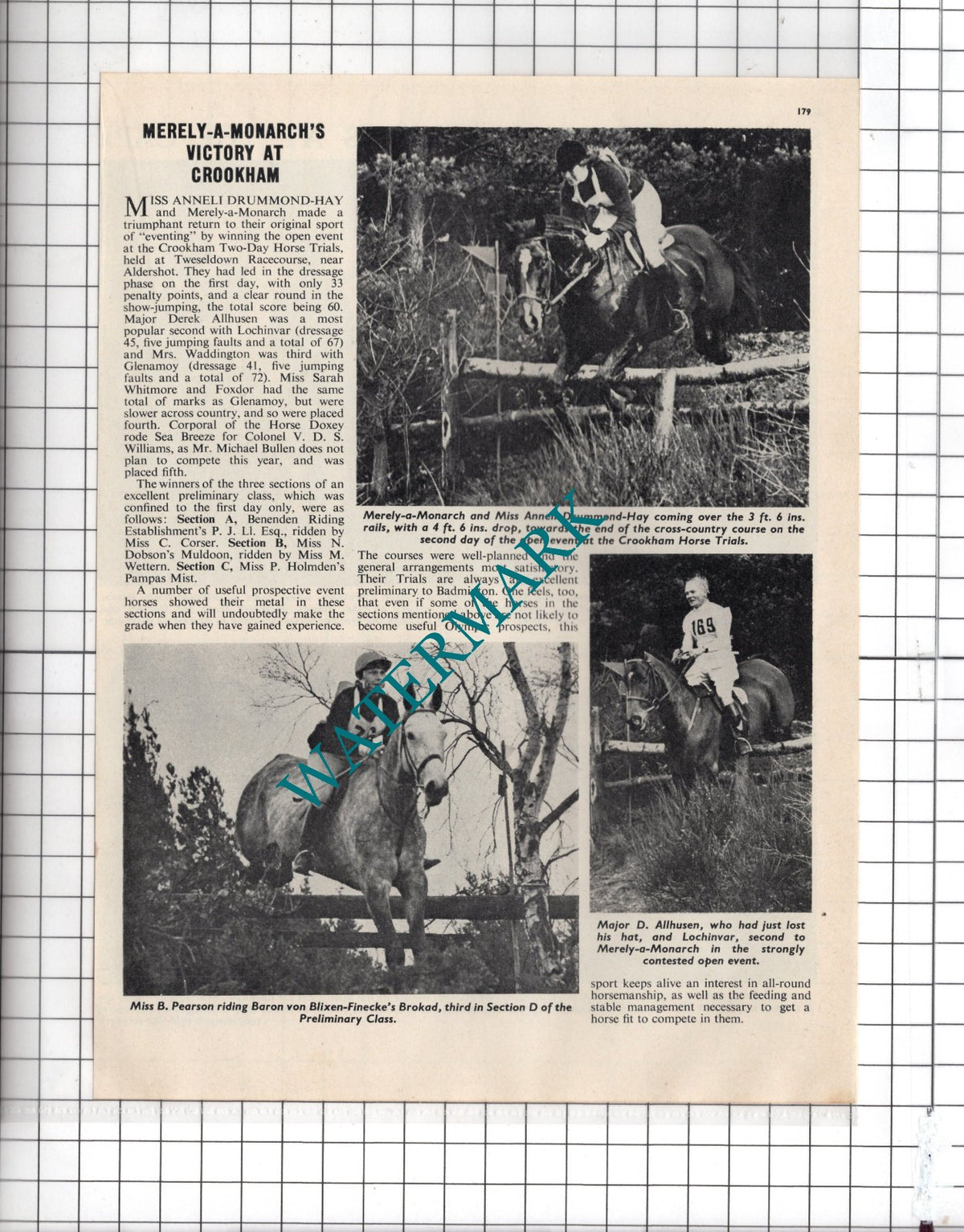 Miss Anneli Drummond-Hay Merely-A-Monarch Horse Crookham  - 1965 Clipping