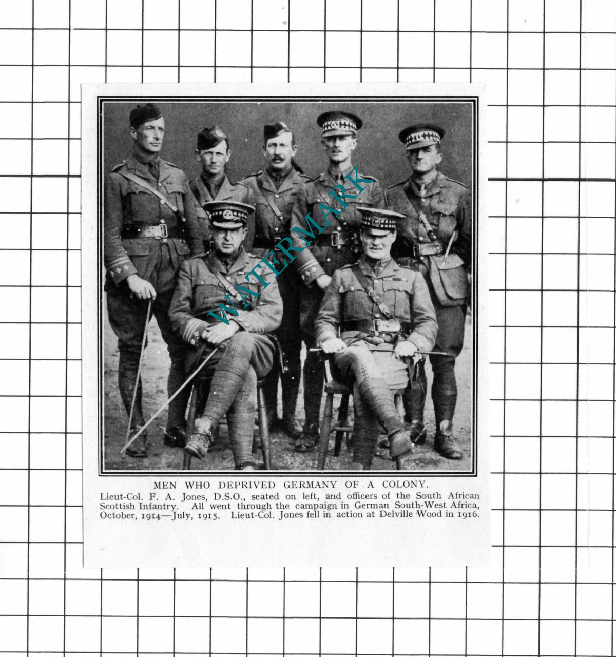 South African Scottish Infantry Lt Col  F A Jones WW1  -c.1918 Small Cutting