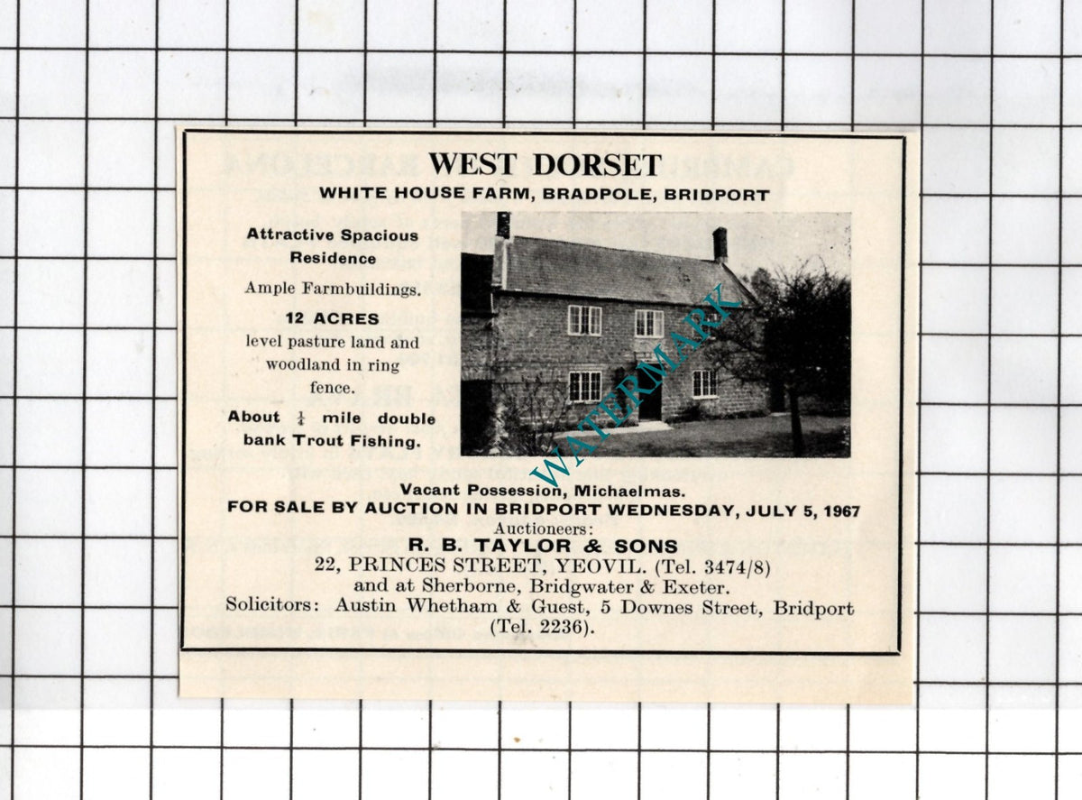 White House Farm Bradpole Bridport Dorset  -  1967 SMALL House Sale Advert