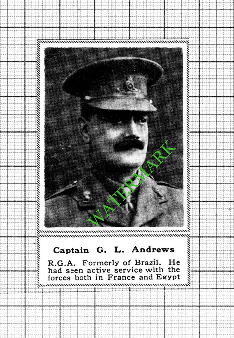 Captain G L Andrews RGA Great War  WW1 - 1918 SMALL Cutting
