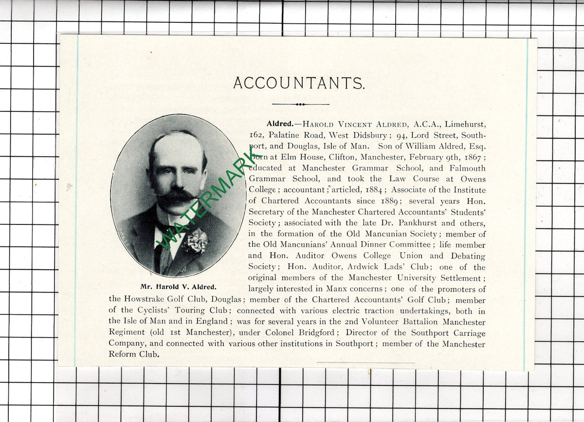 Mr Harold Vincent Aldred Elm House   Limehurst West Didsbury - c.1905 Clipping