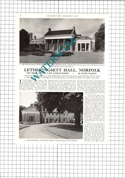Letheringsett Hall Norfolk Lady Cozens-Hardy  - 1967 Article