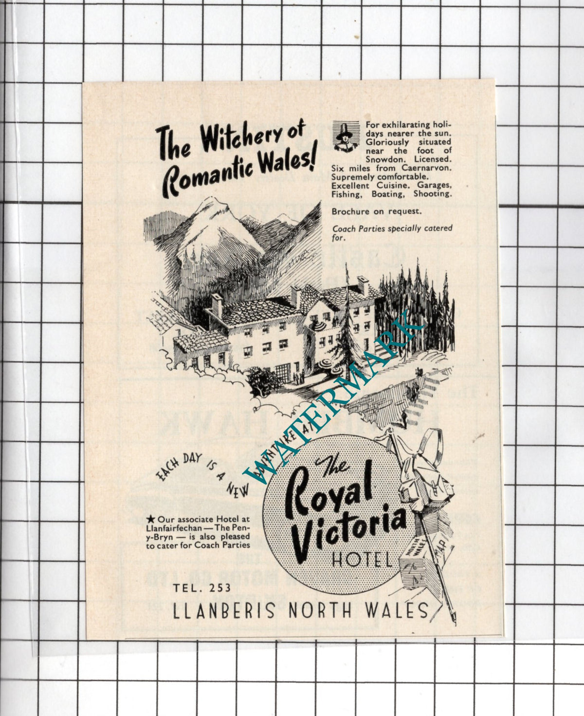 The Royal Victoria Hotel Llanberis North Wales - 1954 SMALL Advert
