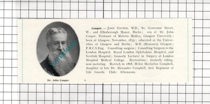Dr John Couper Ellesborough Manor / Andrew Clark Cowley Grove  c.1910 Cutting