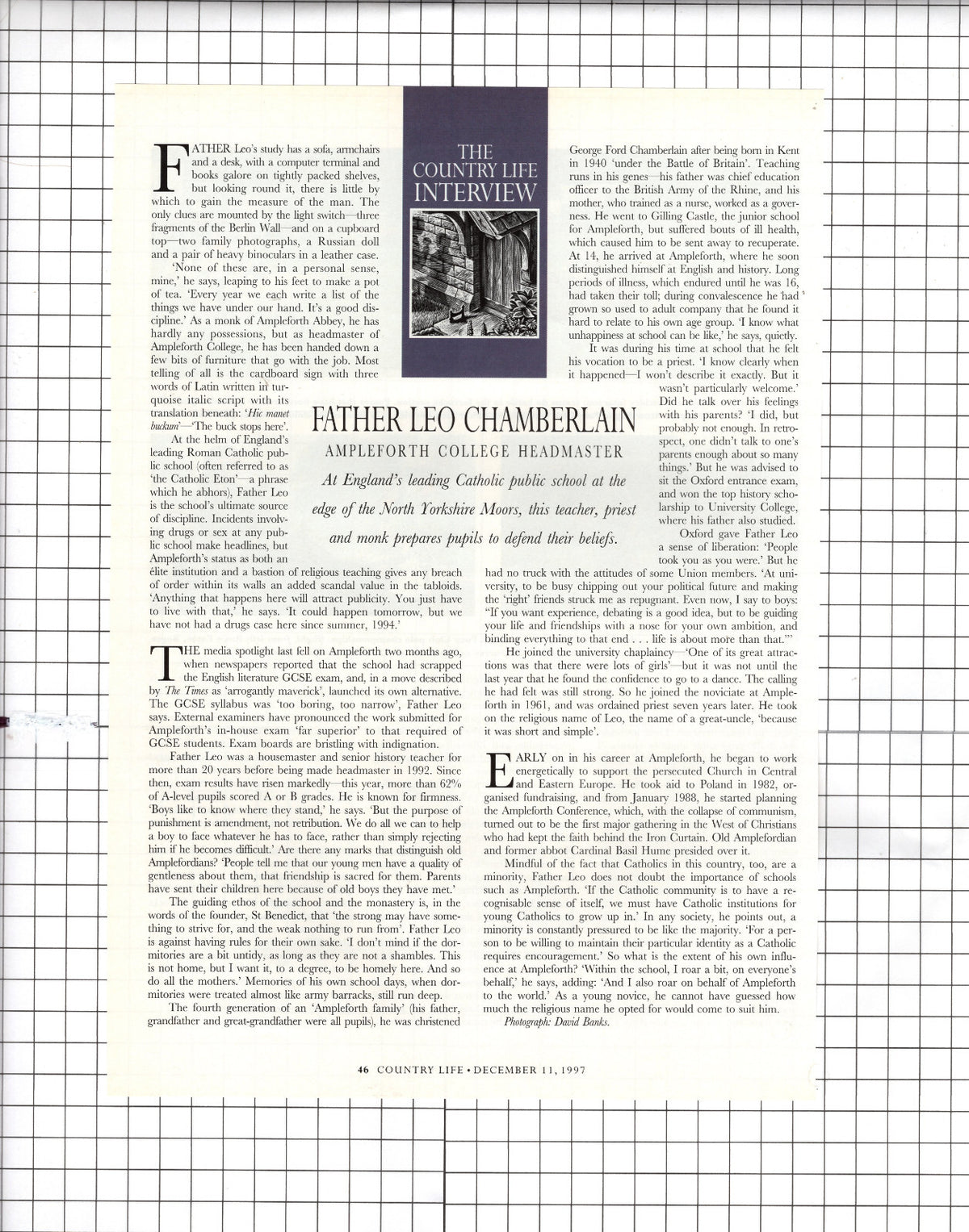 Ampleforth College Headmaster Father Leo Chamberlain - 1997 Article