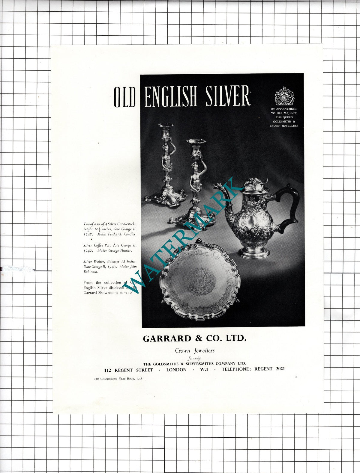 Garrard & Co Ltd Crown Jewellers London /The Antique Porcelain Co  - 1958 Advert