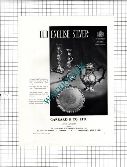 Garrard & Co Ltd Crown Jewellers London /The Antique Porcelain Co  - 1958 Advert