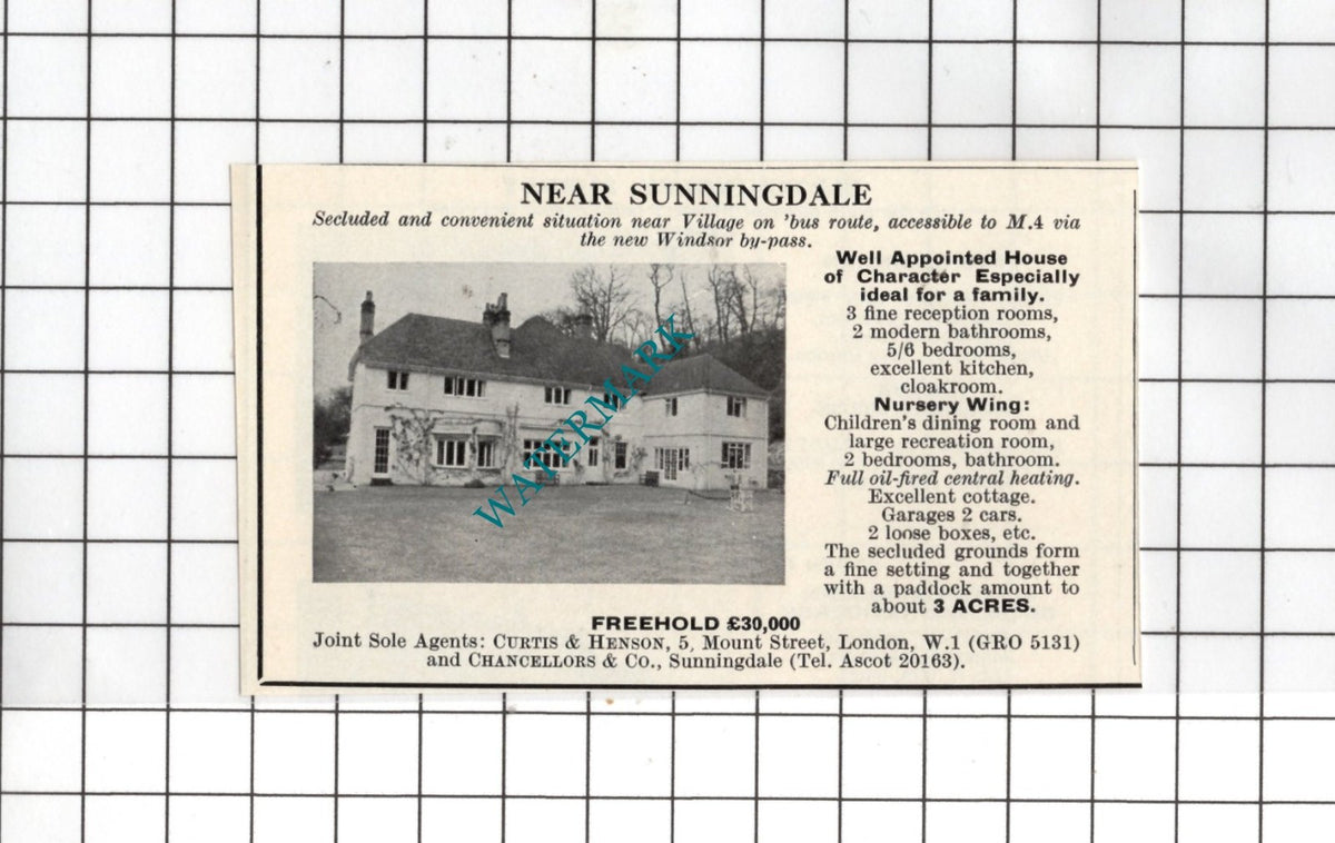 Near Sunningdale Berkshire -  Small House Sale Advert - 1967