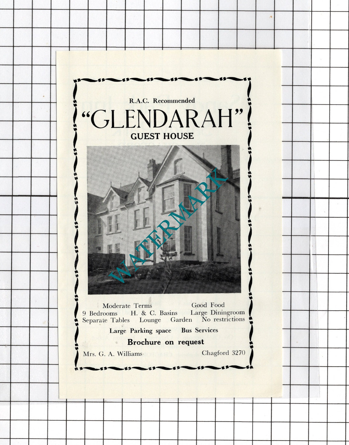 Sandy Park Inn Chagford Devon  Daymond / Glendarah Guest House -c.1940s Advert