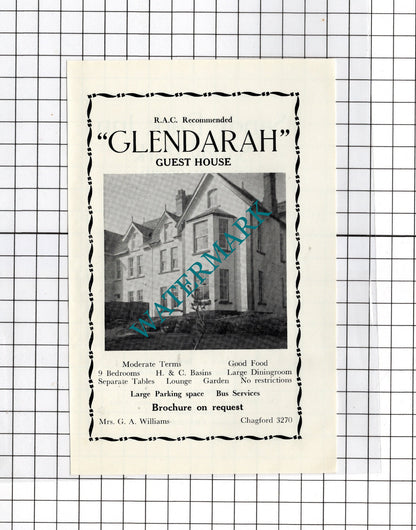 Sandy Park Inn Chagford Devon  Daymond / Glendarah Guest House -c.1940s Advert