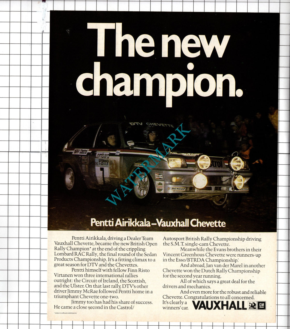Pentti Airikkala Vauxhall Chevette Car Advert  - 1980