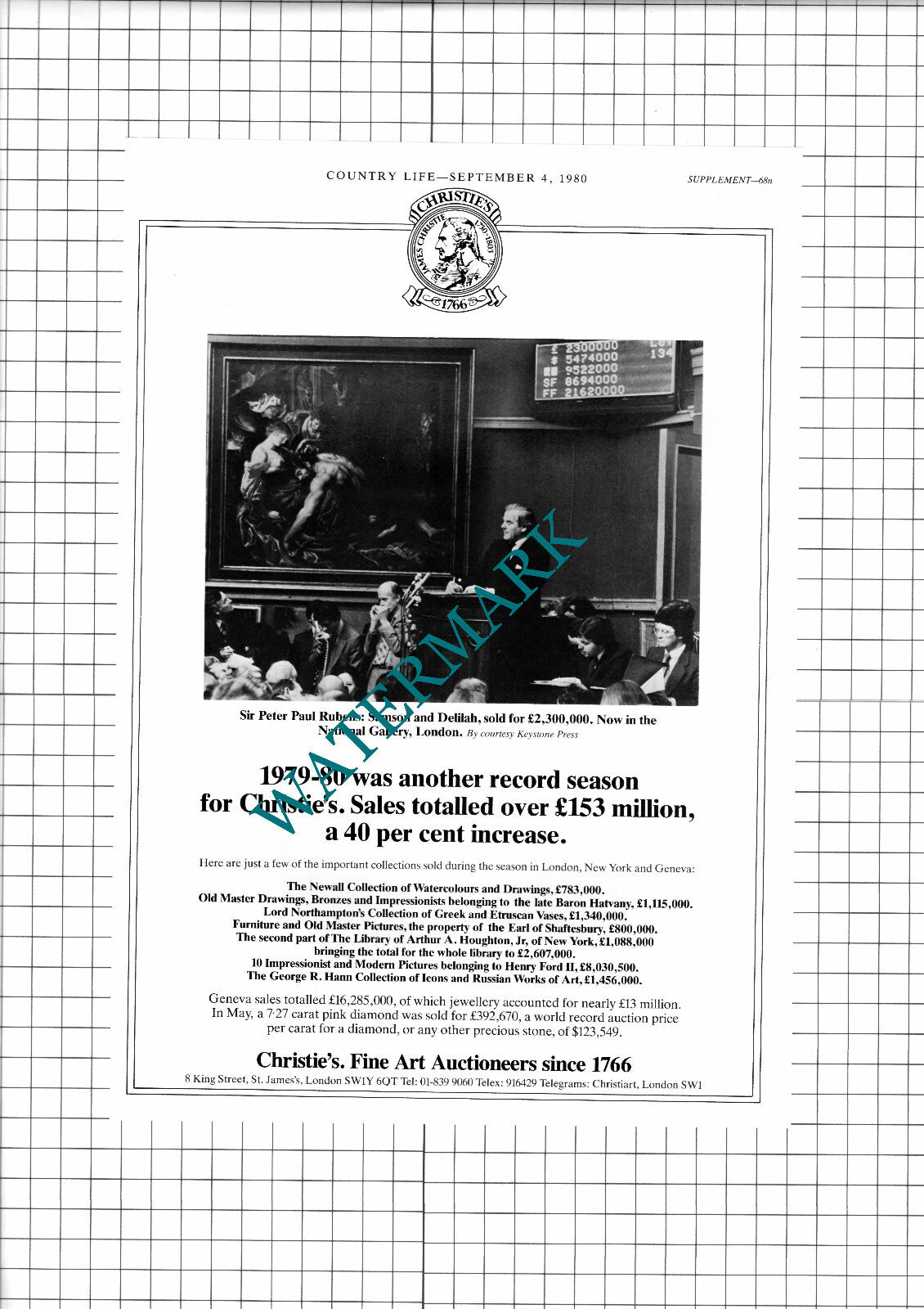 Christie's Auctioneers London ADVERT  - 1980 Clipping / Print