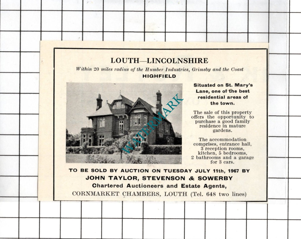 Highfield St Mary's Lane Louth Lincolnshire - 1967 SMALL House  Advert