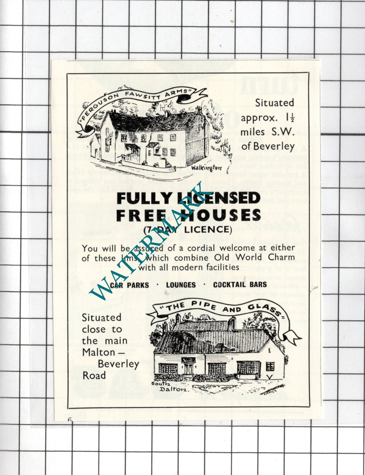 Ferguson Fawsitt Arms Pipe and Glass Beverley Yorkshire  - 1956 Small Advert